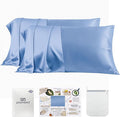 PROMEED 100% Mulberry Silk Pillowcase Set of 2, Both Sides Natural Silk Pillow Case 2 Pack Cooling Pillow Cases for Hot Sleepers, Hidden Zipper Closure (Queen 20"x30", Light Blue)