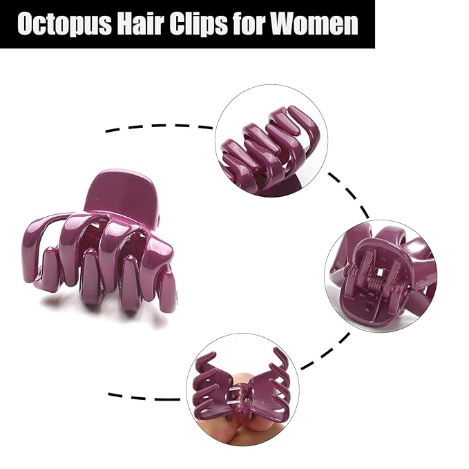 Cobahom 12 Pack Small Hair Claw Clips 1.2 Inch Plastic Hair Clips for Thin Hair No-Slip Mini Hair Clips Hair Styling Accessories for Women and Girls, Purple, Black and Green