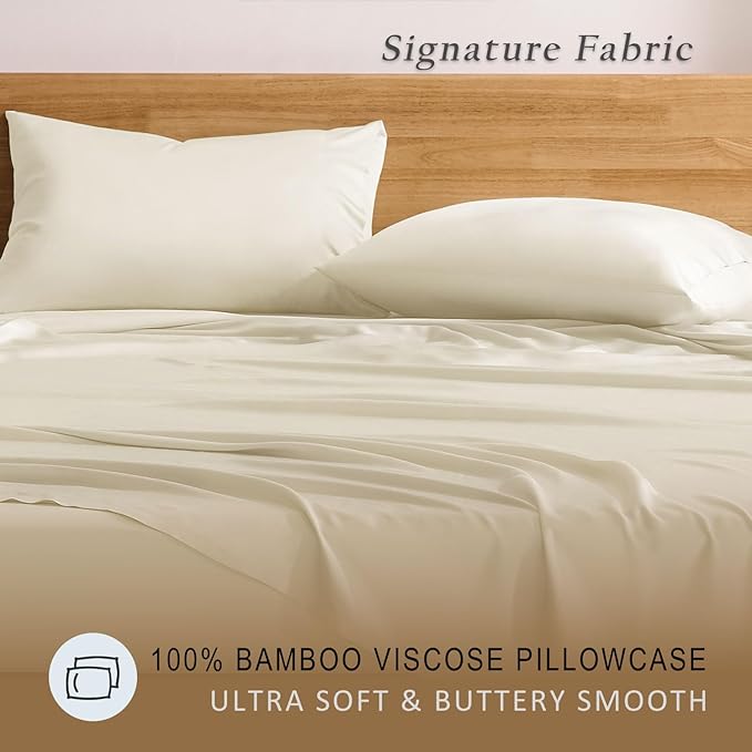 TOSMO Luxury Pillow Case Set of 2 - Cooling Viscose Derived from Bamboo - Oeko-TEX, Breathabl Silky Soft Pillow Cases with Envelope Closure (Queen / 20x30, Beige)