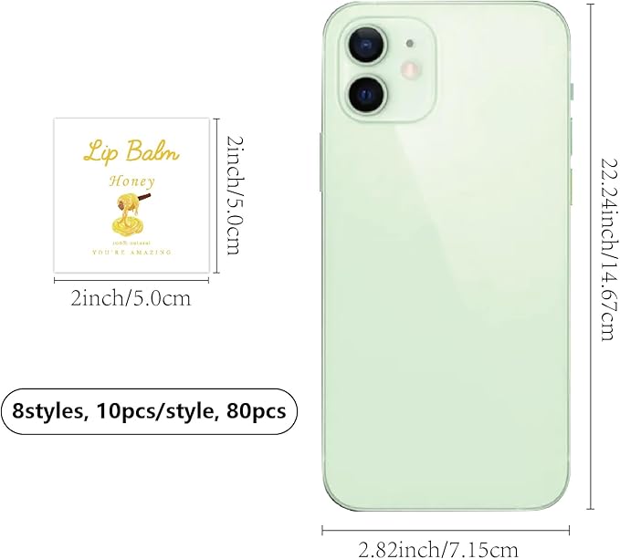 CRASPIRE 80Pcs 8 Styles Labels for Lip Balm Coated Paper Paster Honey Fruit Square Tubes Lip Balm Labels Stickers Natural Homemade Self-adhesive Stickers Logo for Containers Cosmetics Lipsticks