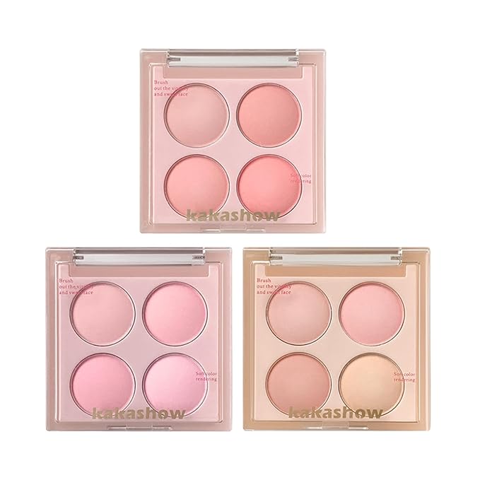 Matte Blush Powder Palette, Blending Mood Cheek, 4 Blendable Shades Korean Fairy Pink Blusher in Lightweight Smooth Powder, Vegan Makeup (Cantaloupe 3#, 1.84 ounces)