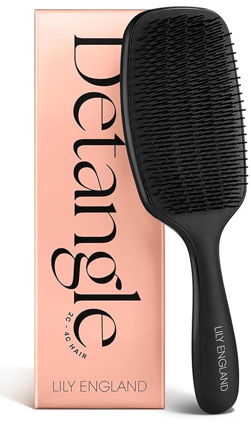 Lily England Curly Hair Brush - Pain-Free Detangling & Styling Brush With Flexible Bristles for Wet & Dry Hair - Easy to Hold for 3c to 4c Hair, Black