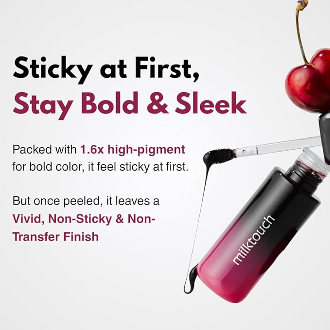 MILKTOUCH Black Peel Off Lip Tattoo - Long-Lasting Matte Lip, Waterproof & Transfer-Proof, Highly Pigmented, Stay-On-All-Day Lip Tint Stain (4.5g) #03 Black Apple