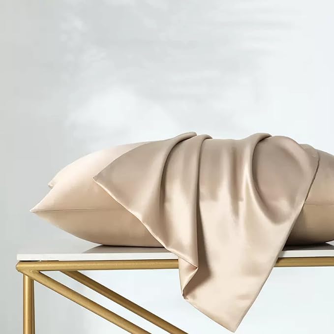 Beige Silk Pillow Cases with Zipper Made in USA, Real Silk Pillowcase for Acne Prone Skin Standard Size, 6A Grade Pure 22 Momme, 1 Pc 20"x26" (Standard, Beige)