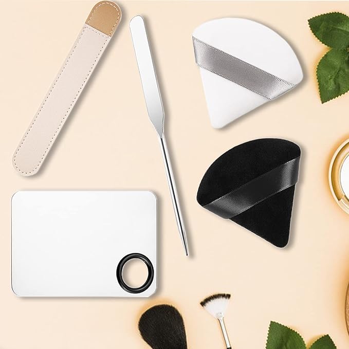 Picasso Makeup Spatula,Foundation Spatula,Foundation Palette,Make Up Spatula Tool,Mixing Nail Art Palette Beauty Skincare Cosmetic Spatula Makeup Tools,(Spatula+Palette+2 Pcs Powder Puff)