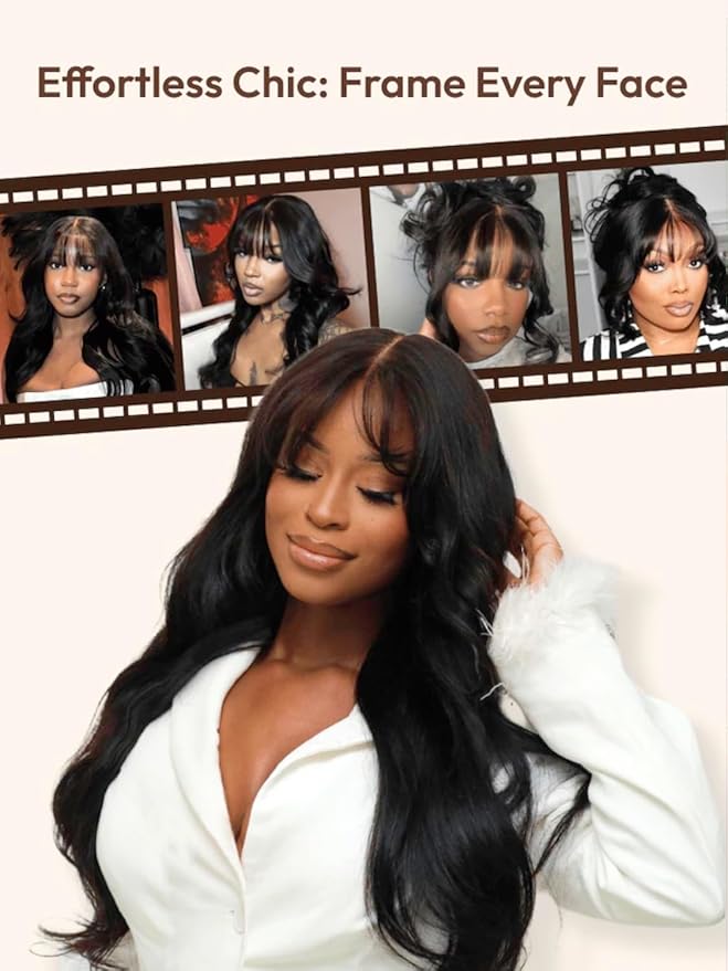 KLAIYI Pre Everything Glueless 13x4 Lace Front Wigs Human Hair Loose Body Wave Bye Bye Knots Pre Cut Lace Pre Bleached Pre Plucked 30S Ready to Wear And Go Frontal Wig with Natural Curtain Bang 26Inch