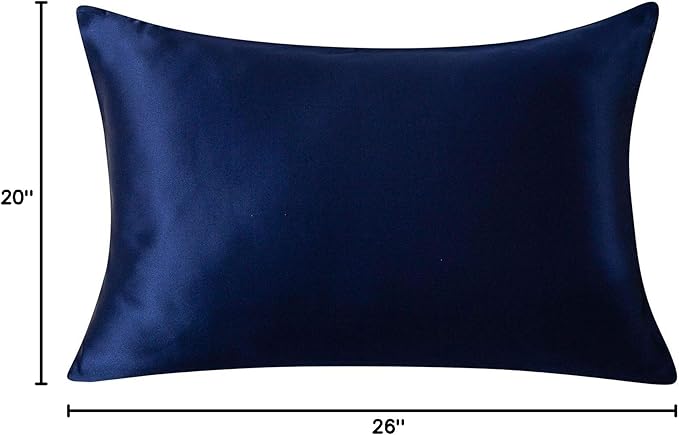 SLPBABY 100% Natural Pure Silk Pillowcase for Hair and Skin, Both Side 19 Momme Silk, Luxury Smooth Satin Pillowcase Cover with Hidden Zipper (Standard(20''x26''), Navy Blue)