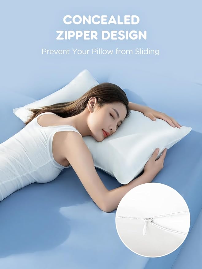 Mulberry Silk Pillowcase for Hair and Skin, SGMSILK 22 Momme Natural Silk Pillow Cases with Zipper, 6A Soft and Smooth Single Sided Pure Silk Pillow Cover (White, Queen 20"x30")