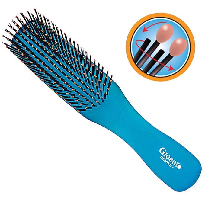 Giorgio GION1-2B Neon Blue Set of 2 Gentle Touch Detangler Hair Brush for Men and Women. Soft Bristles for Sensitive Scalp. Wet and Dry for all Hair Types. Scalp Massager Brush Stimulate Hair Growth