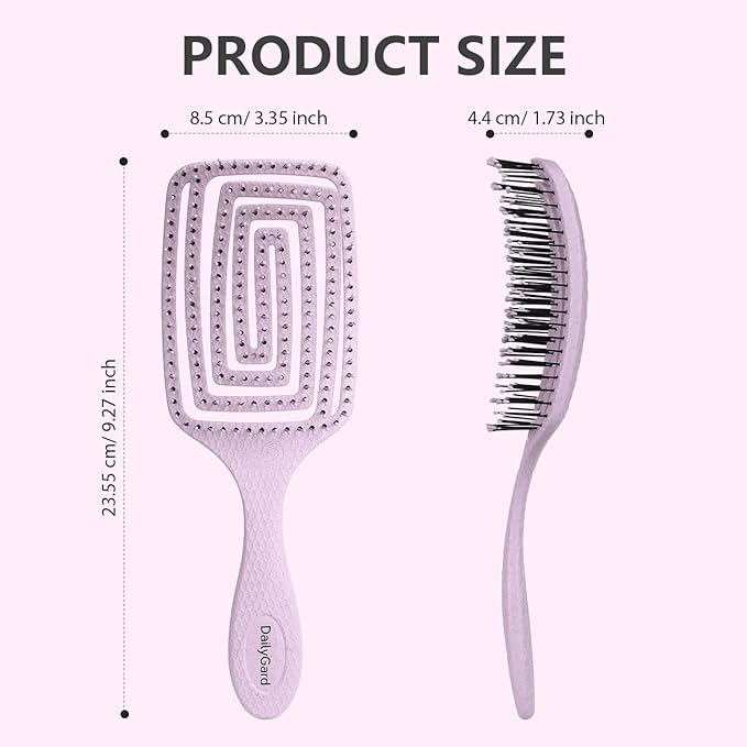 Detangling Brush, Dry and Wet Vented Detangler Hair Brush for Women and Men, Professional Paddle Curved Styling Hairbrush for Wet/Dry/Curly/Thick/Long/Damaged Hair, Purple