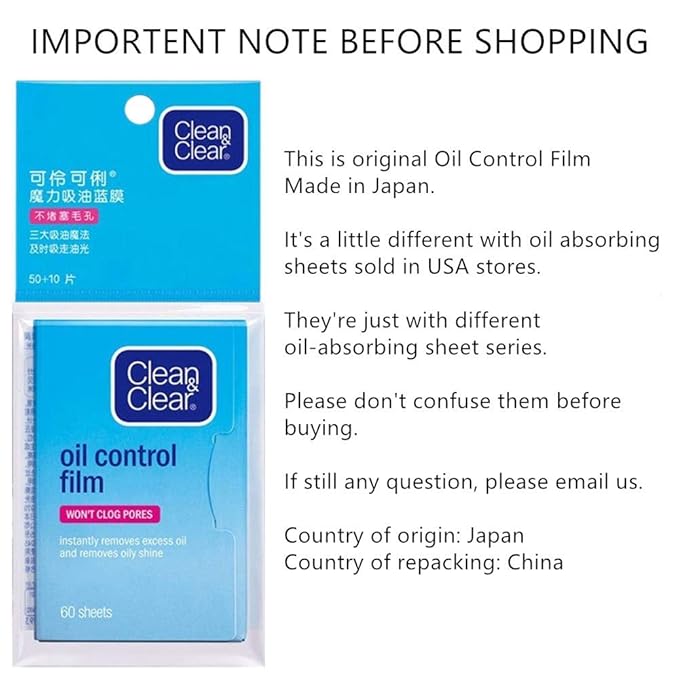 Oil Absorbing Tissues Oil Control Film, Oil Blotting Paper Same Series with Clean & Clear Oil Absorbing Facial Sheets for Oily Skin, 60 sheets Blue + 50 sheets Pink