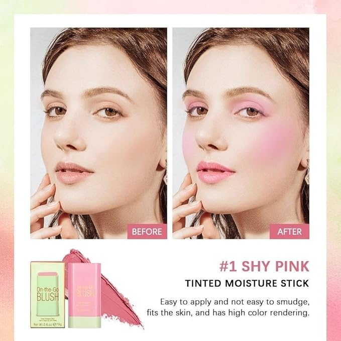 On-the-Go Makeup Blush Stick Tinted Moisture Stick, Shadow Lips Cheek Blusher Creamy Makeup Long Lasting Natural Nude Makeup for All Skin (pink)