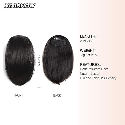2 Pcs Clip In Hair Volumizer 8 Inch Heat Resistant Hair Pieces Thick Synthetic Hairpieces Adding Extra Volume Short Hairs Extensions Clip Ins for Women With Thin & Fine Natural Black
