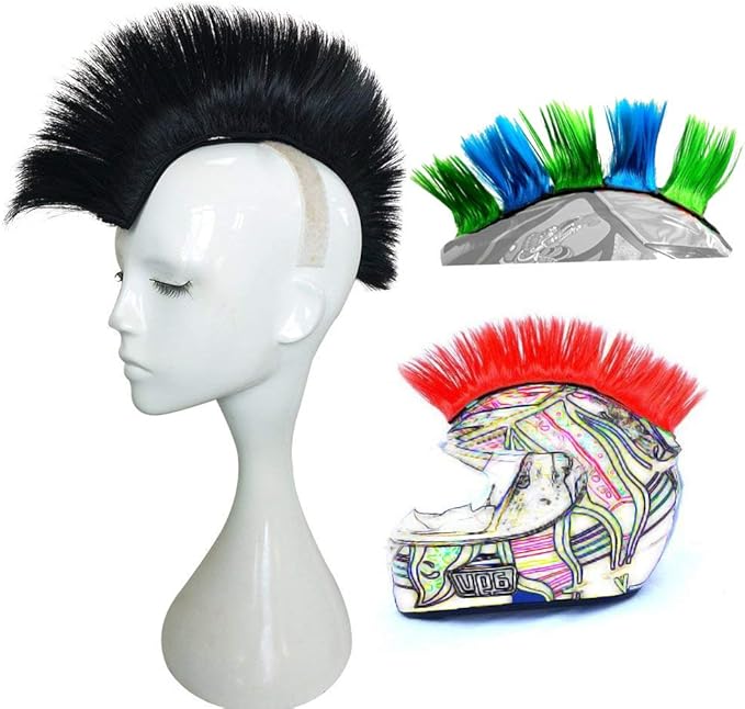 Helmet Mohawk Wig Adhesive Mohawk for Motorcycle Bicycle Ski Snowboard Helmet Hair Patches Skinhead Costumes Wig Cosplay Wig (Helmet not Included)