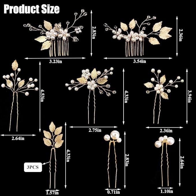 10 Pieces Gold Leaf Bridal Hair Pins, Wedding Headpiece Hair Jewelry with Pearl Rhinestone Wedding Hair Accessories for Bride Bridesmaids Flower Girls(Pearl)