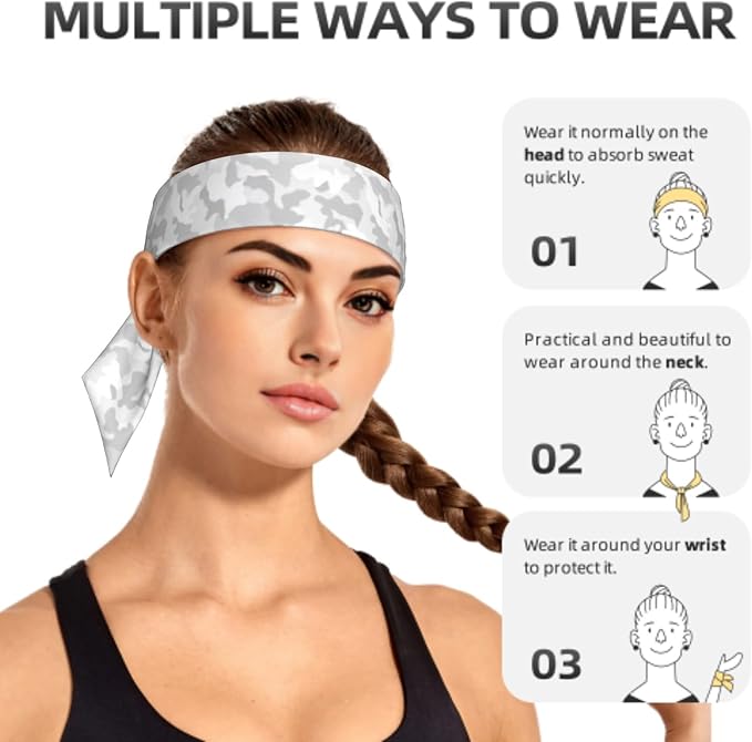 Sports Tie Headband Bandana Running Athletic Sweat Band Elastic Adjustable Sport Head Tie for Men Women Head Ties Ninja Tie Headbands Tennis Sweatbands Soccer Basketball Teams Running Head Band