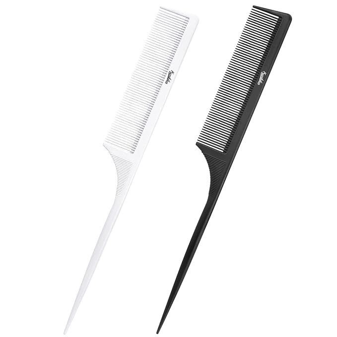 Rat Tail Comb 2-in-1 Rat Tail Comb for Women - Fine Tooth Parting Tip, Carbon Fiber Root Teasing, Anti-Static - Hair Combs for Styling(White, Black)