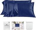 PROMEED 23 Momme Silk Pillowcases 2pcs Set, Mulberry Silk Pillow Case Set of 2, Ultra Soft Silk Pillowcase for Hair and Skin (Queen 20"x30", Navy)