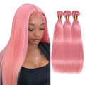 Light Pink Human Hair Bundles Pink Straight Bundles 24 26 28 Inch Niegmeag Hair Unprocessed Brazilian Virgin Remy Hair Extensions For Woman
