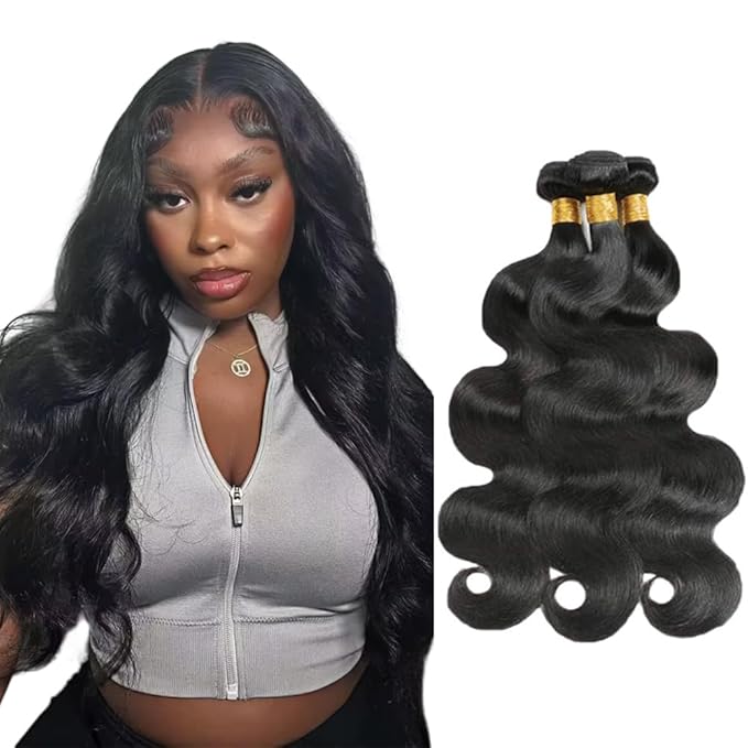 Color 1B Body Wave Bundles Natural Black Human Hair Bundles 26 28 30 Inch Niegmeag Brazilian Virgin Remy Hair Extensions Double Weft Soft and Silky Body Wave Bundle Hair Weave