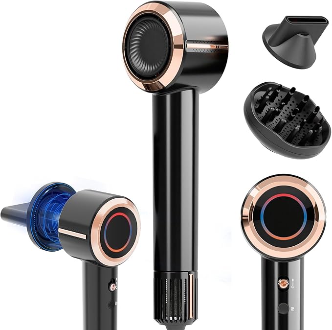 CINOSTAR Hair Dryer, Fast Drying Blow Dryer with Diffuser, with 110, 000RPM Brushless Motor&Ionic Technology No Heat Damage, Lightweight for Women and Travel, Low Noise, Black Rose Gold
