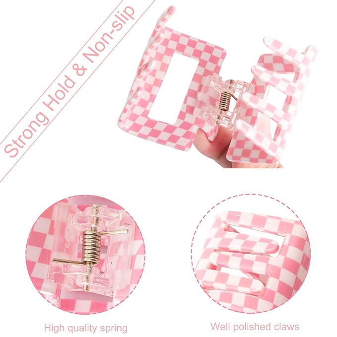 Checkered Hair Claw Clips - 4 PCS, 2 for Thin Hair, 2 for Thick Hair, Cute Clips for Women