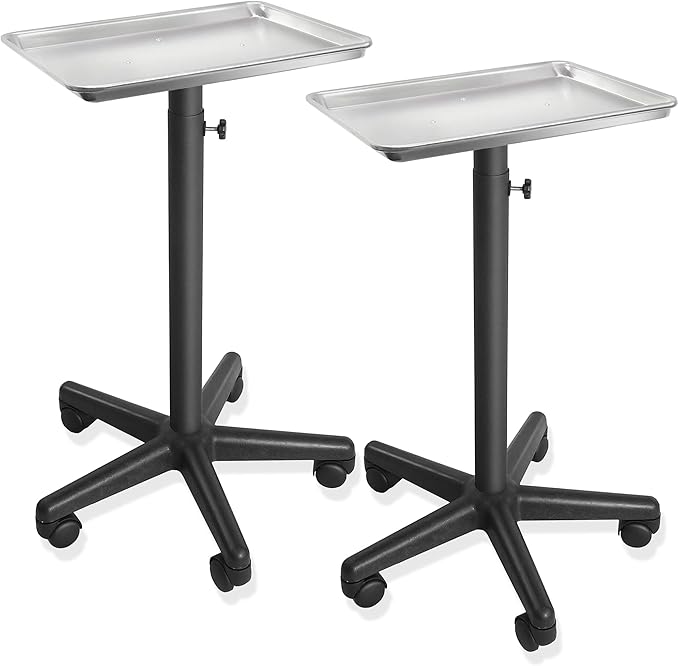 Saloniture Set of 2 - Aluminum Salon Instrument Tray, Heavy-Duty Metal Rolling Base