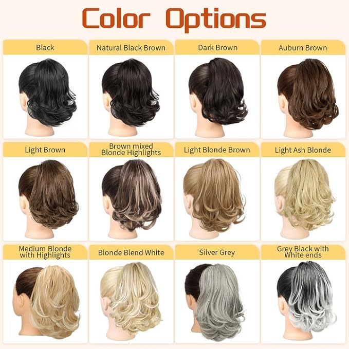 KooKaStyle Ponytail Extension, 10" Short Claw Clip in Pony Tails Hair Extensions Curly Wavy Synthetic Drawstring Hairpieces for Women(Light Blonde Brown)