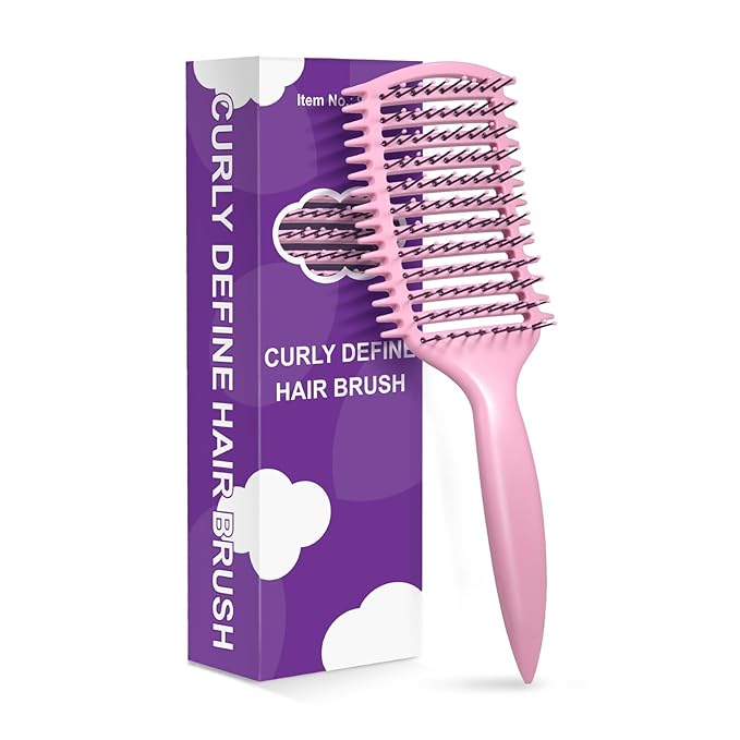 Curly Hair Brush & Curl Defining Brush – Easily Detangles Knots with Less Pulling – Styles Wet or Dry Hair, Tames Frizz for All Curl Types (Pink)
