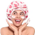 LitBear Luxury Silk Lined Shower Caps for Women Reusable Waterproof, Double Layered Large Bathing Hair Cap with Adjustable Elastic Strap, Non-slip, Quick-dry, for Long Short Hair, Pink Dots
