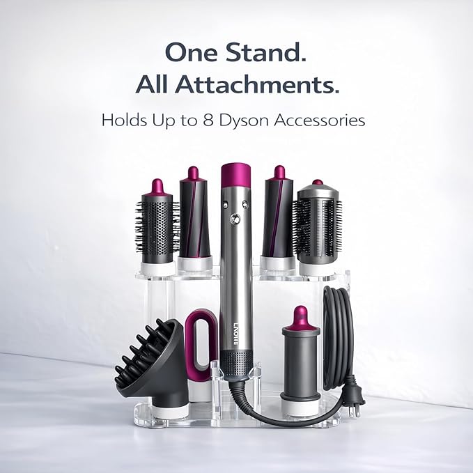 Dyson Airwrap Holder by Chorten Nyima, Dyson Airwrap Organizer with 8 Slots, Clear Acrylic Stand for Shark Hair Dryer Holder, Wall-Mounted or Freestanding with Silicone Pads Bathroom Vanity Table