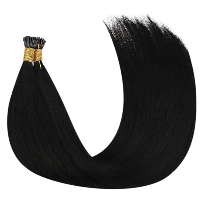 YoungSee I Tip Hair Extensions Black Human Hair Extensions I Tip Jet Black 24Inch 50g I Tips Hair Extension Real Human Hair Long Hair Extension Tip Natural Look for Black Women 50s