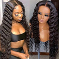 13X6 HD Lace Front Wigs Human Hair Pre Plucked Deep Curly Wave Brazilian Virgin Wigs with Baby Hair for Black Women Natural Black Color 180% Density 24 Inch