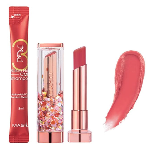 Sparkle Cute Lip Balm, Rose Red, Glittery, Moisturizing, Crayon