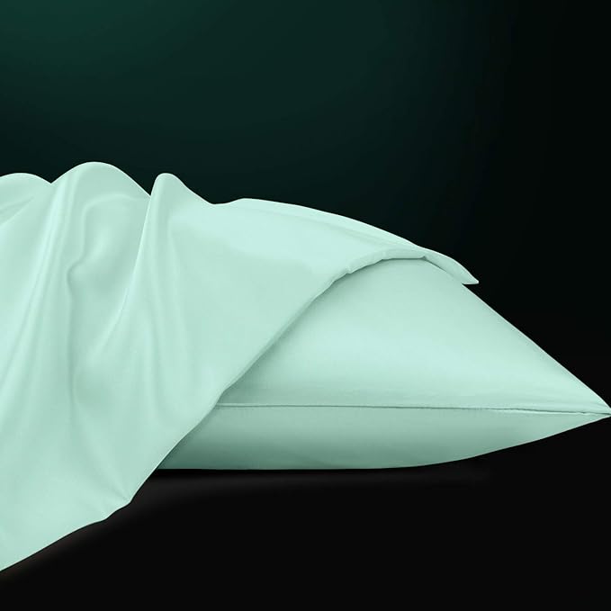 NTBAY Zippered Satin Pillow Cases for Hair and Skin, Luxury King Hidden Zipper Pillowcases Set of 2, 20x36 Inches, Cyan
