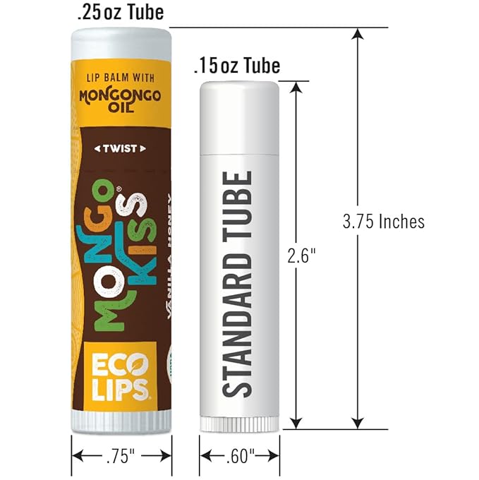 Eco Lips Mongo Kiss Organic Lip Balm 4 Pack Peppermint, Pomegranate, Vanilla Honey, Black Cherry - 100 Percent USDA Organic - Soothe, Moisturize Dry, Cracked and Chapped Lips - Made in USA