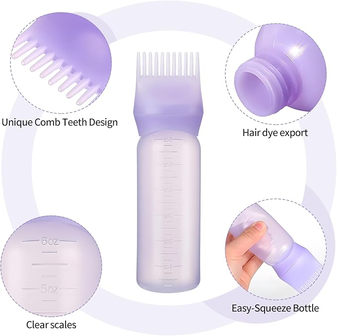 3PCS Root Comb Applicator Bottle 6oz,Hair Oil Applicator with Graduated Scale, Hair Oiling Bottle Brush for Home or Salon Use（3 Colors