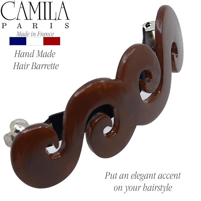 Camila Paris CP3170 French Hair Barrette Clip for Girls, Handmade, Brown, Gold Metal Clasp Strong Hold Grip Hair Clips for Women, No Slip and Durable Styling Girls Hair Accessories, Made in France