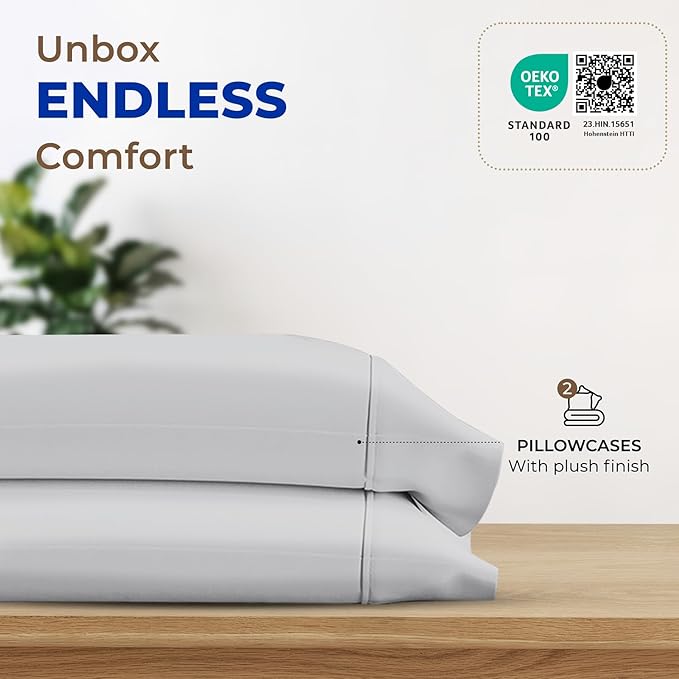THREAD SPREAD 100% Egyptian Cotton Pillow Cases King - 1000 Thread Count Pillow Cases King Size Set of 2, Soft Cooling & Breathable Extra Long Staple Sateen Weave Cotton Pillow Covers for Bed - Silver