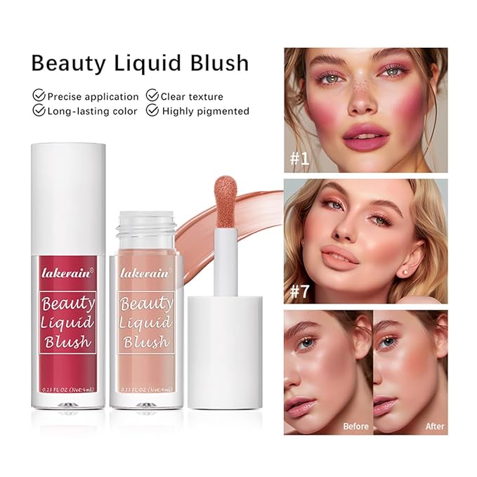 Liquid Blush for Cheeks Makeup Face Blush, Weightless Cream Formula, Smudge Proof Long-Wearing Pigmented Blush, Natural Look Makeup Face Blushes, Shimmer Finish, Dainty - 04# Coral maiden