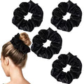 4PCS Black Satin Silk Scrunchies for Women, 6.3Inches Extra Large Hair Scrunchy Oversized Thick Elastic Hair Ties Hair Bands Ponytail Holders Jumbo Hair Scrunchies
