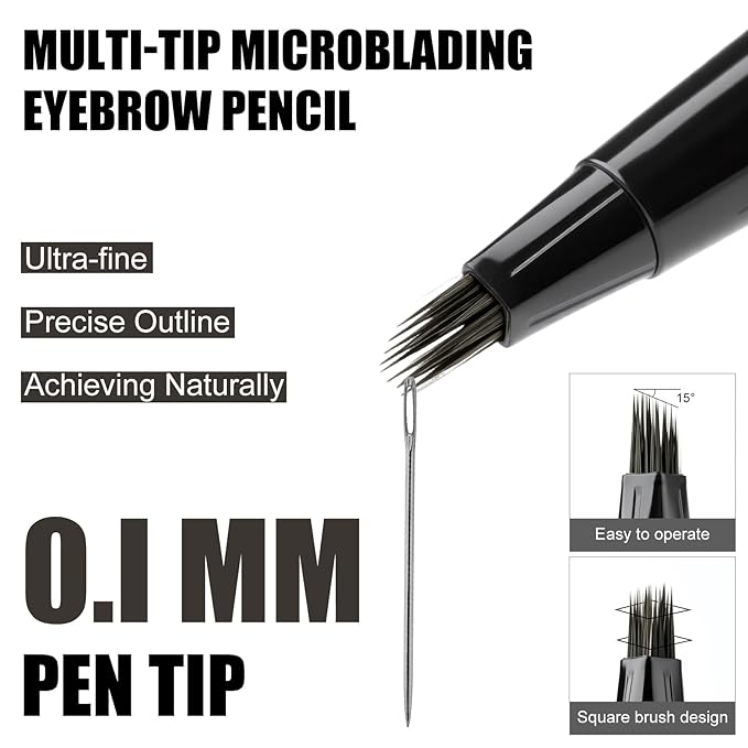 Microblading Eyebrow Pen - Waterproof Liquid Eyebrow Pencil with Angled Eyebrow Brush, Shapes & Fills Hair-Like Looking Brows, Lasts All-Day,Eye brow Pencil for Women and Girls Makeup,Soft Black