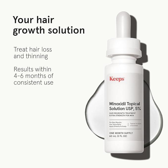 Keeps Extra Strength Minoxidil for Men - 5% Minoxidil Hair Growth Serum - Hair Loss & Regrowth Treatment for Thinning & Bald Spots - Clinically Proven Hair Growth Products - Unscented Topical Aerosol