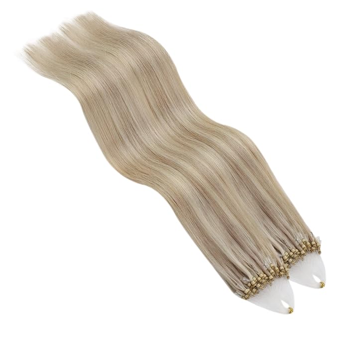 YoungSee Micro Bead Hair Extensions Real Human Hair Blonde Microlink Hair Extensions Human Hair Blonde Highlighted Ash Blond Bead Hair Extension 20Inch Pre Bonded Hair Extension for Wedding 50g 50s