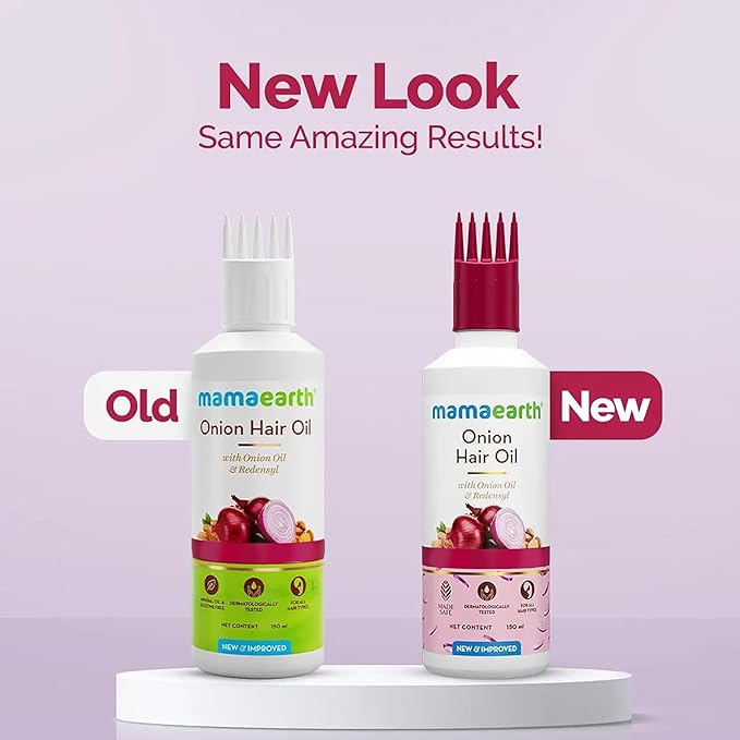 Mamaearth Onion Hair Oil | Natural & Organic Anti Hair Loss & Hair Fall Control Oil with Redensyl | for Color Treated & All Hair Types | 5.07 Fl Oz (150ml)