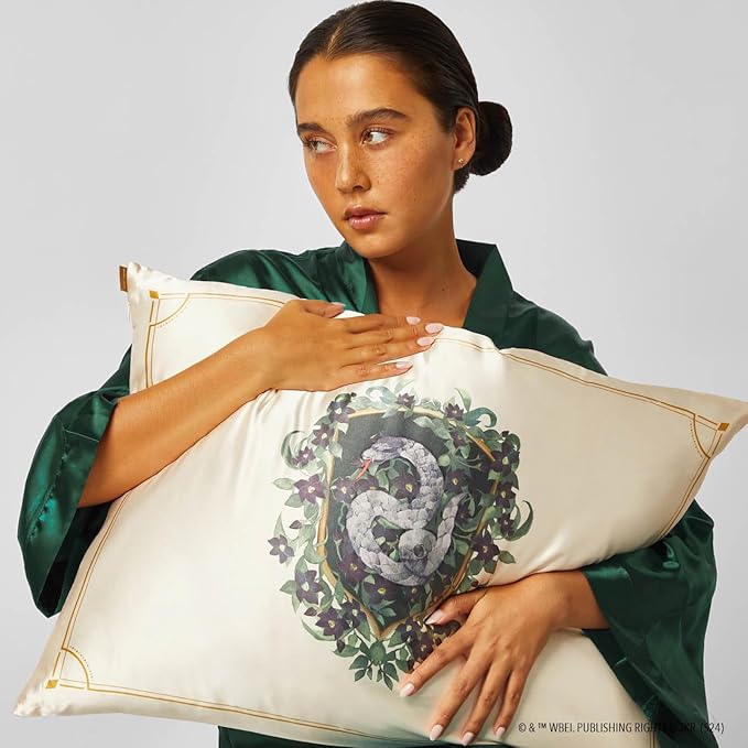 Kitsch x Harry Potter Slytherin Satin Pillowcase with Zipper – Double-Sided Crest Design – Better Than Silk Pillowcase – Perfect for Kids Rooms & Toddler Bed Time Pillow Case –Queen/Standard 19x26