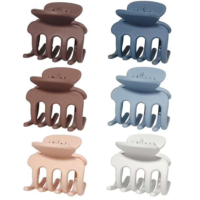 6 Pcs Hair Clips Small Claw Clips for Thin Hair Medium Matte Non-slip Hair Accessories for Women and Girls (Brown Blue)