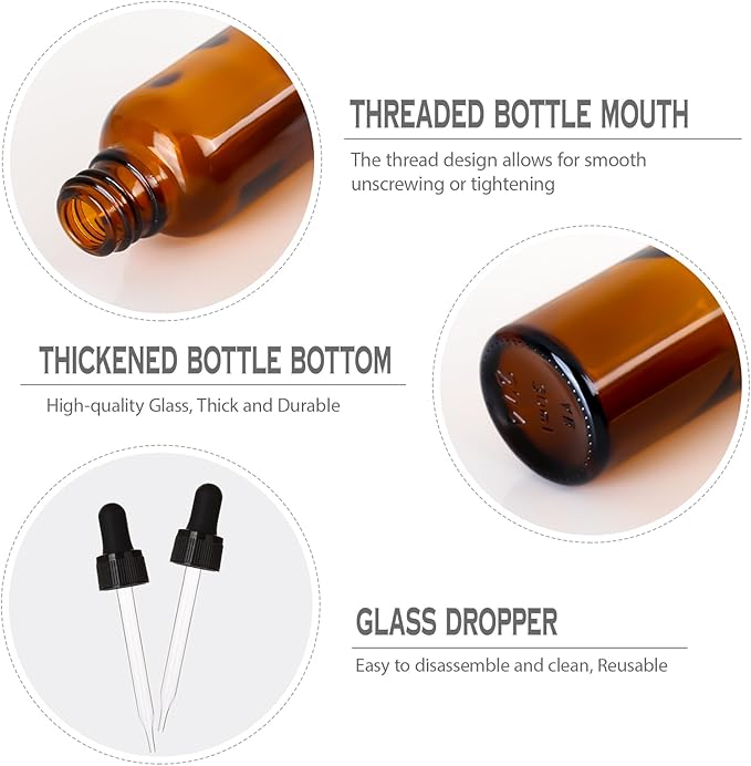 1 oz Amber Glass Dropper Bottles,4 Pack 30ml Empty Reusable Leak Proof Thick Tincture Bottles for Essential Oils,Hair Oil,Liquids,Laboratory,Pharmacist Bottle,Massage,Perfumery Aromatherapy