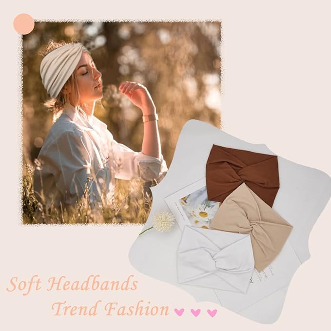 Wide Headbands For Women Extra Large Headband Twisted Knot Head Bands For Women's Hair Band Scarf Turban Accessories 6 Pack