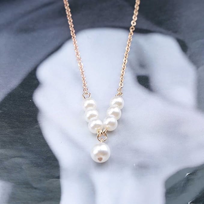 Vintage Pearl Pendant Necklace Gold Pearl Beads Necklace Freshwater Cultured Pearl Chain Necklace Pearl Bar Necklace Chain Jewelry for Women and Girls